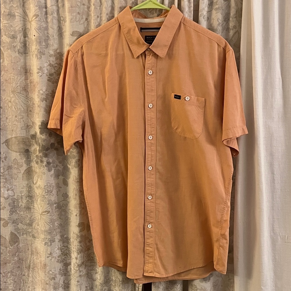 RVCA Men's Button Down Shirt Orange